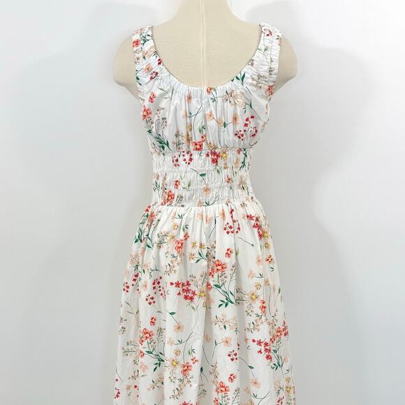Loft Poplin Smocked Maxi Dress Whisper White Floral M NWT - Picture 6 of 10